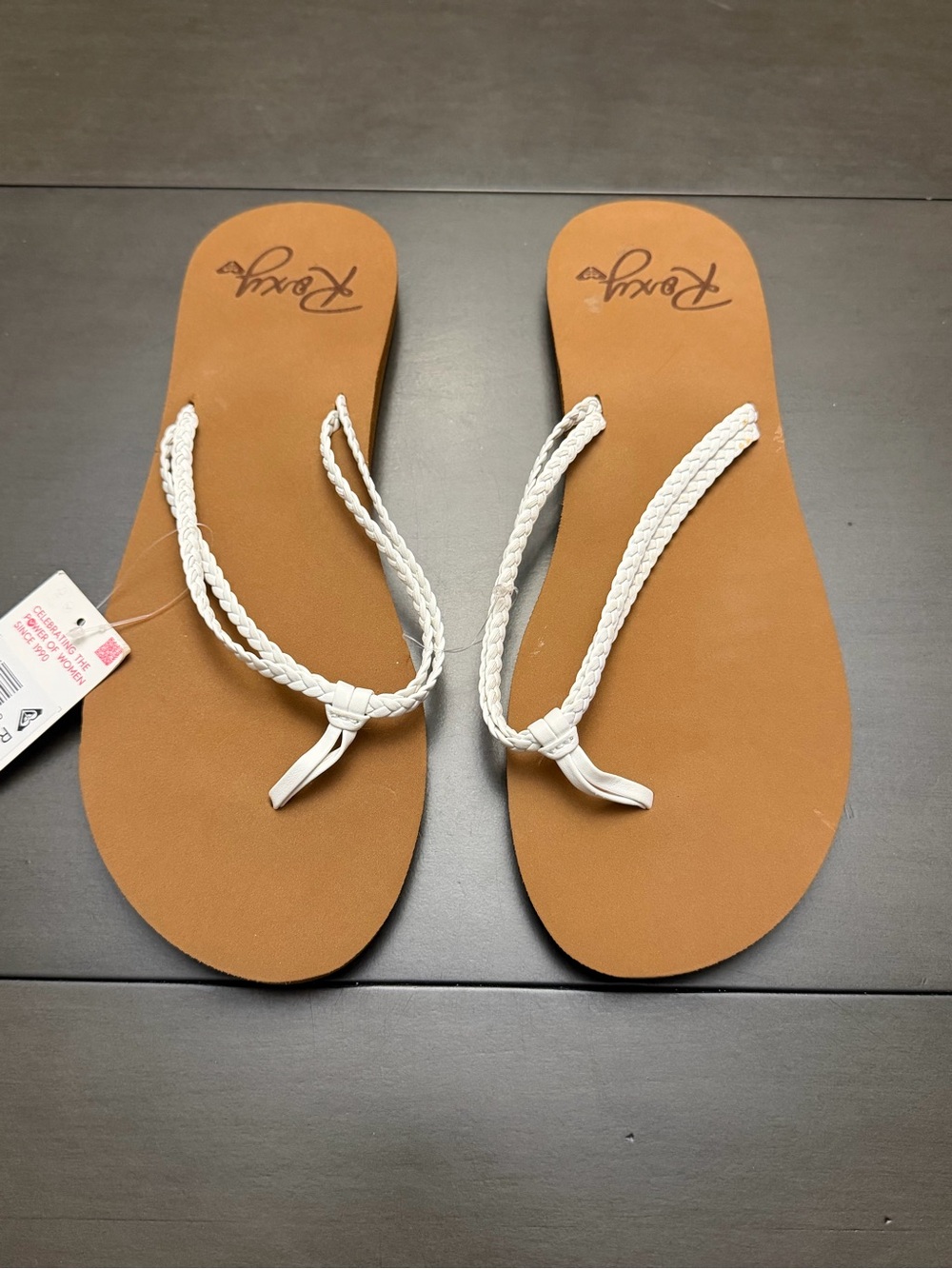 NWT Roxy Women's White Braided Strap Sandals with Tan Footbed Size 11